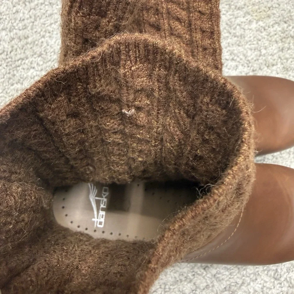 Dansko Chloe leather knit boots brown women's size EU 37 / US‎ 6.5-7.0